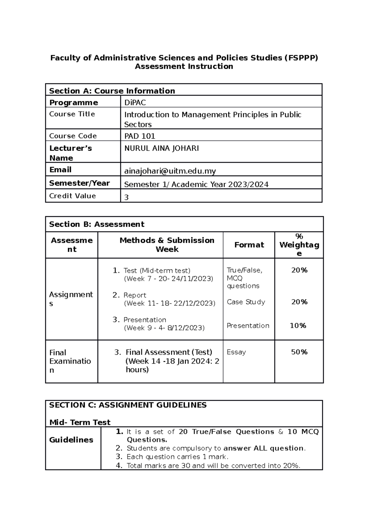 PAD 101 Assignment Instructions & Guidelines for Group Work and ...