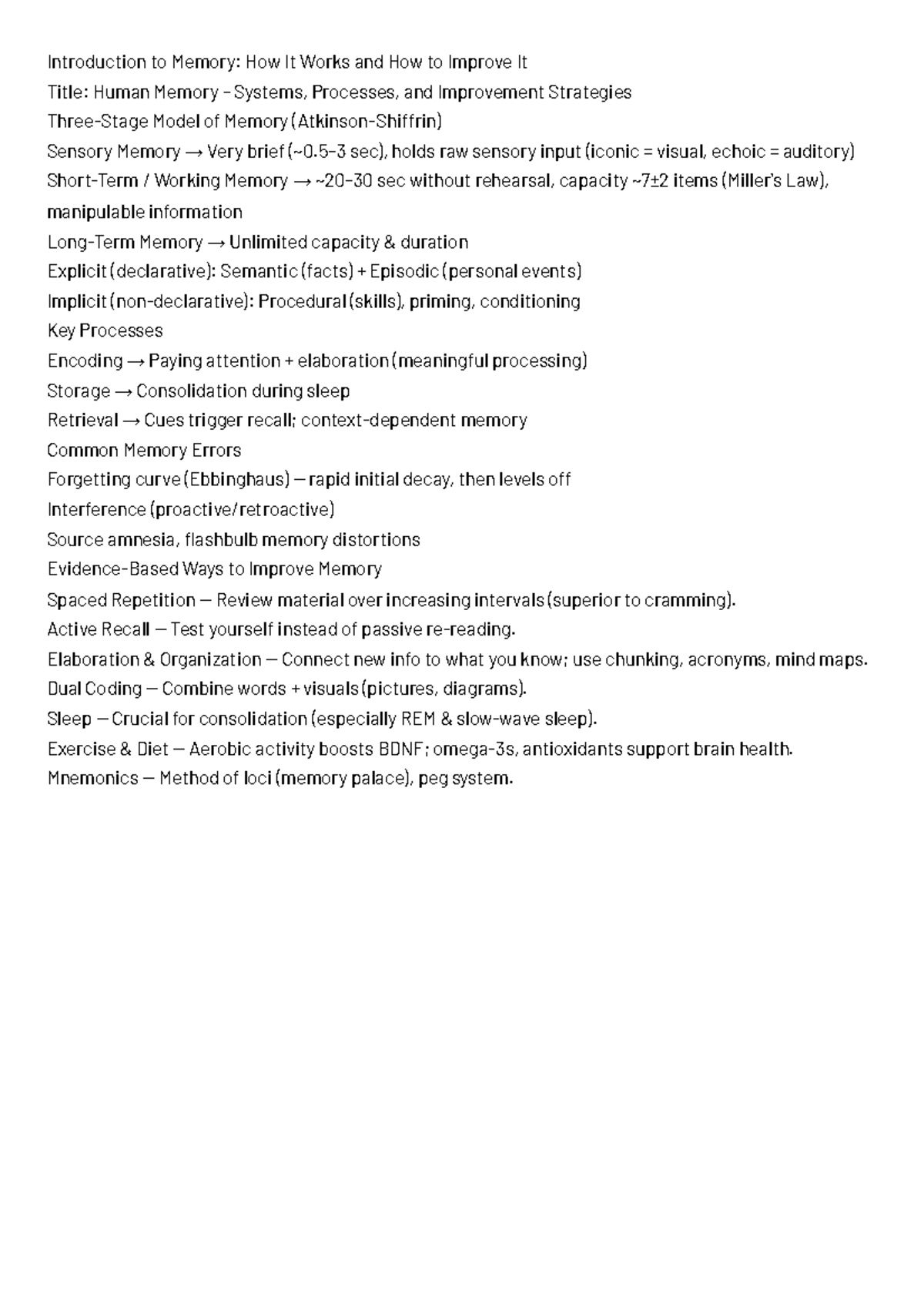 Memory Systems and Improvement Strategies: A Comprehensive Guide - Studocu