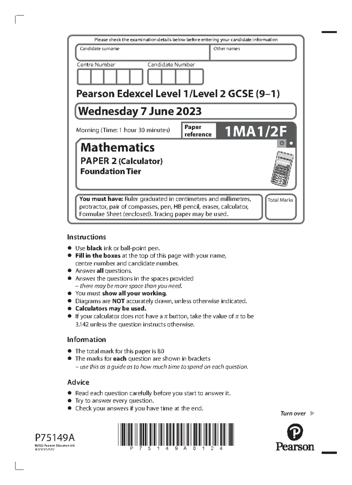 Edexcel GCSE Maths Foundation Paper 2 Exam Details - June 2022 - Studocu