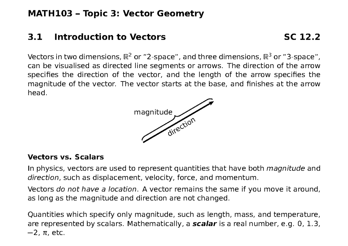 MATH103 – Final Exam Notes on Vector Geometry and Operations - Studocu