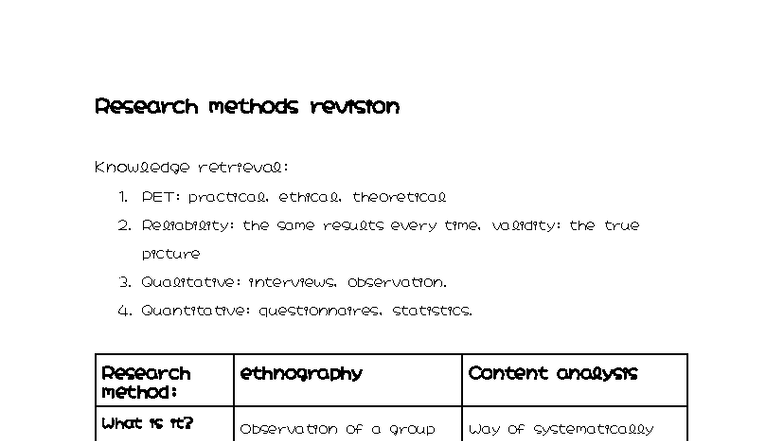 Research Methods Revision: PET, Reliability, Validity, Qualitative ...