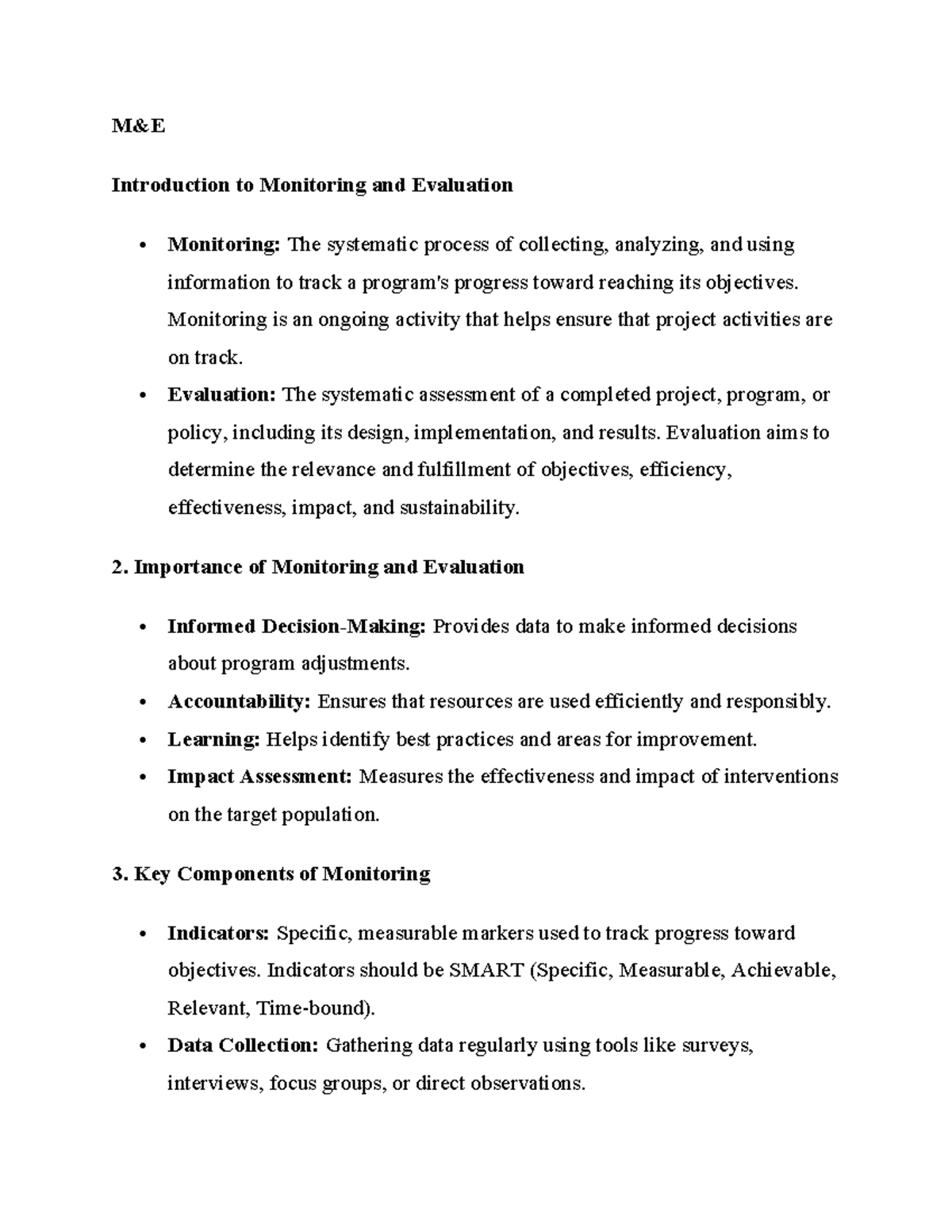 M&E Notes: Comprehensive Overview & Key Components of Evaluation - Studocu