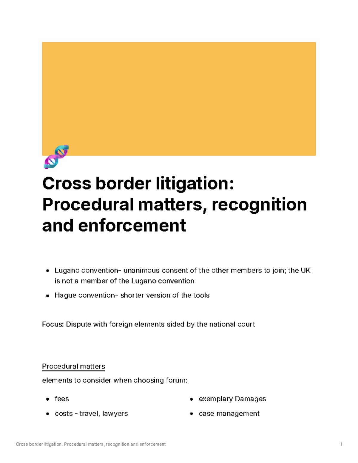 Cross border litigation Procedural matters recognition and enforcement ...