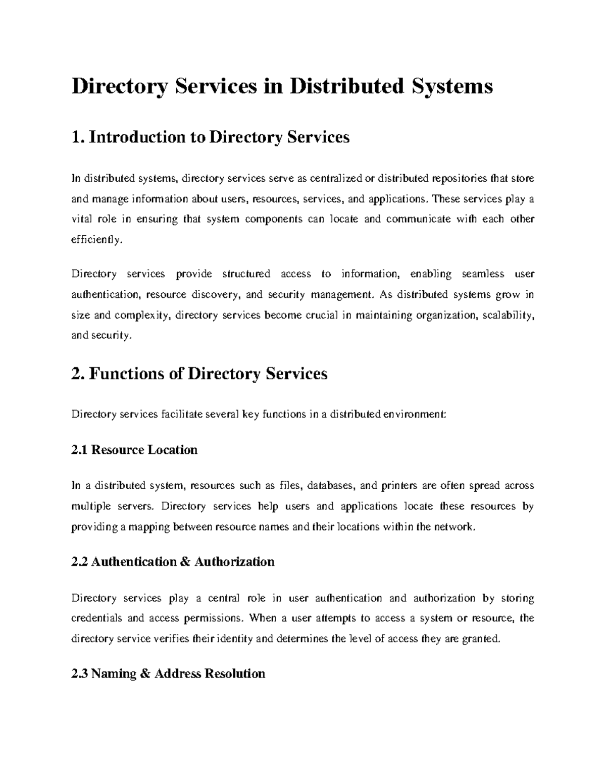Directory notes - none i can give - Directory Services in Distributed ...