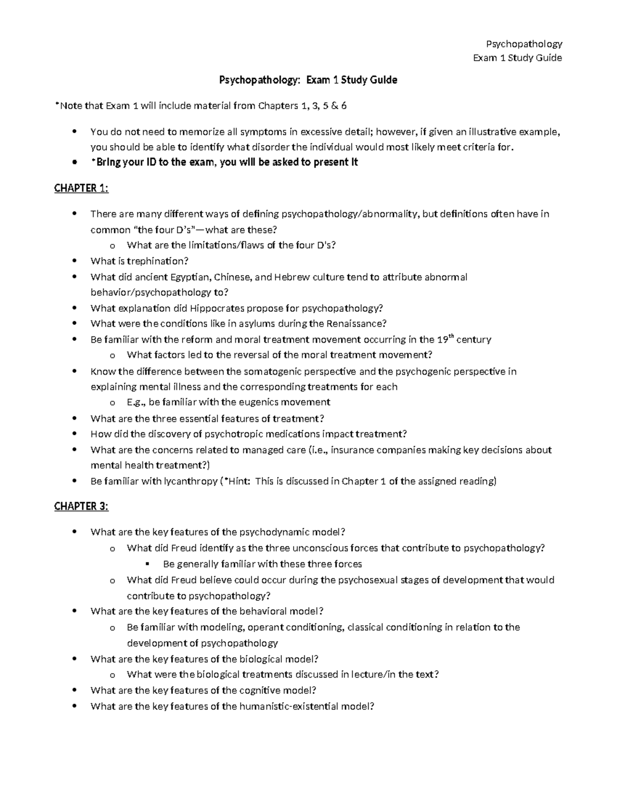 Psychopathology PSY 101: Exam 1 Study Guide - Key Concepts from Ch. 1 ...