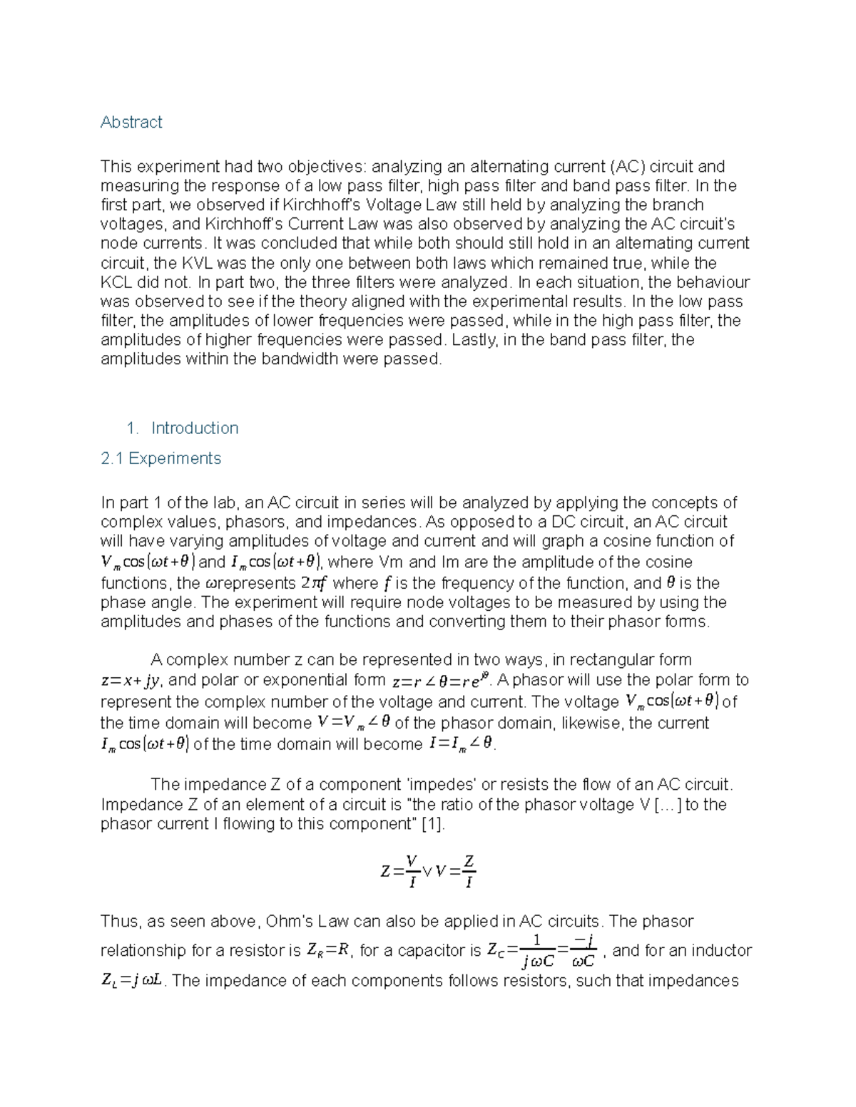 Elec 273 Lab Report 3 - Abstract This experiment had two objectives ...