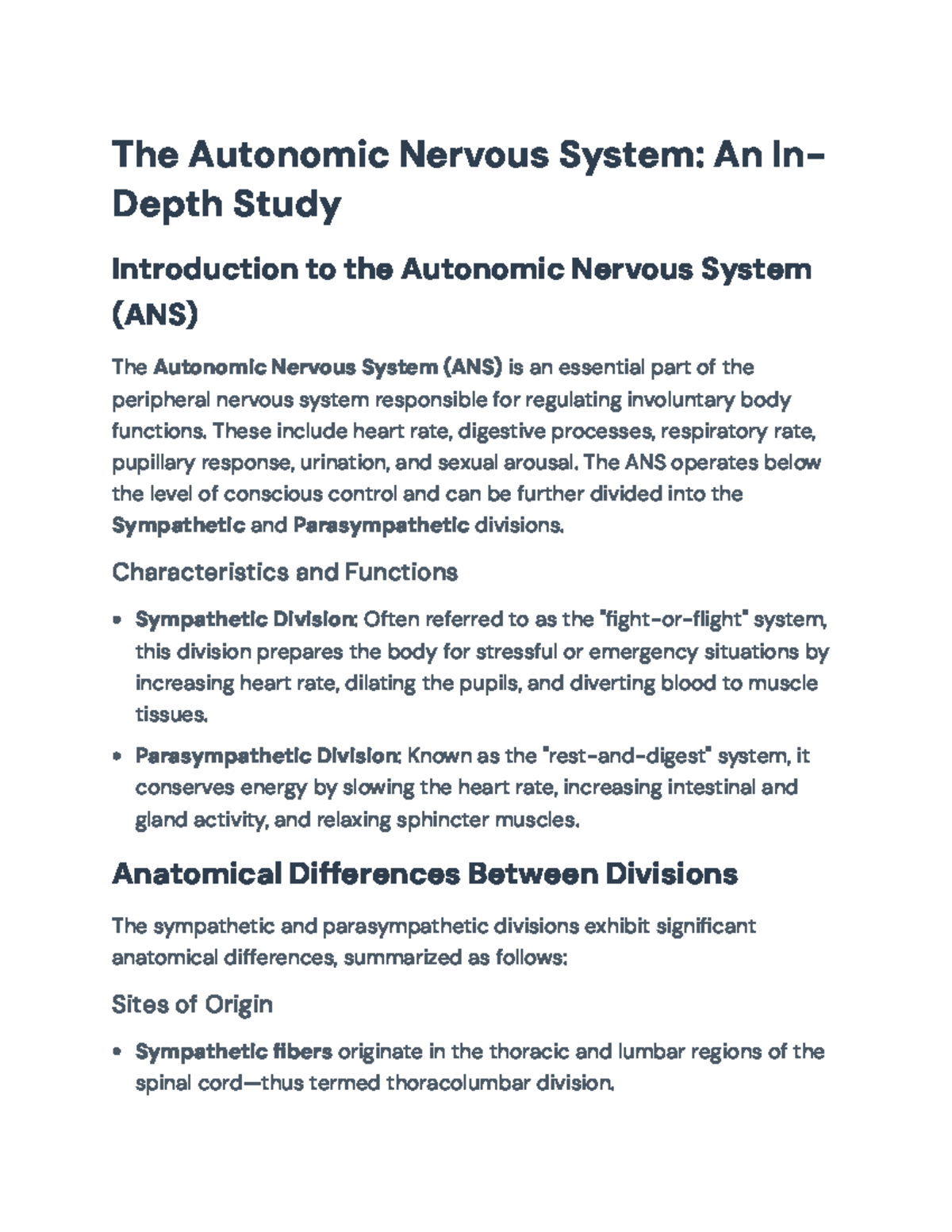 In-Depth Study of the Autonomic Nervous System (ANS): Functions ...