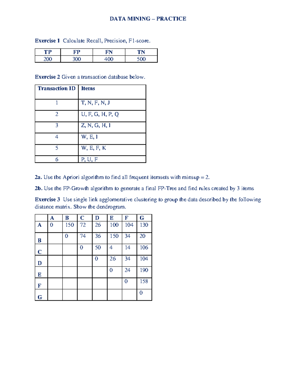 DATA MINING PRACTICE EXERCISES AND SOLUTIONS (CSE 402) - Studocu