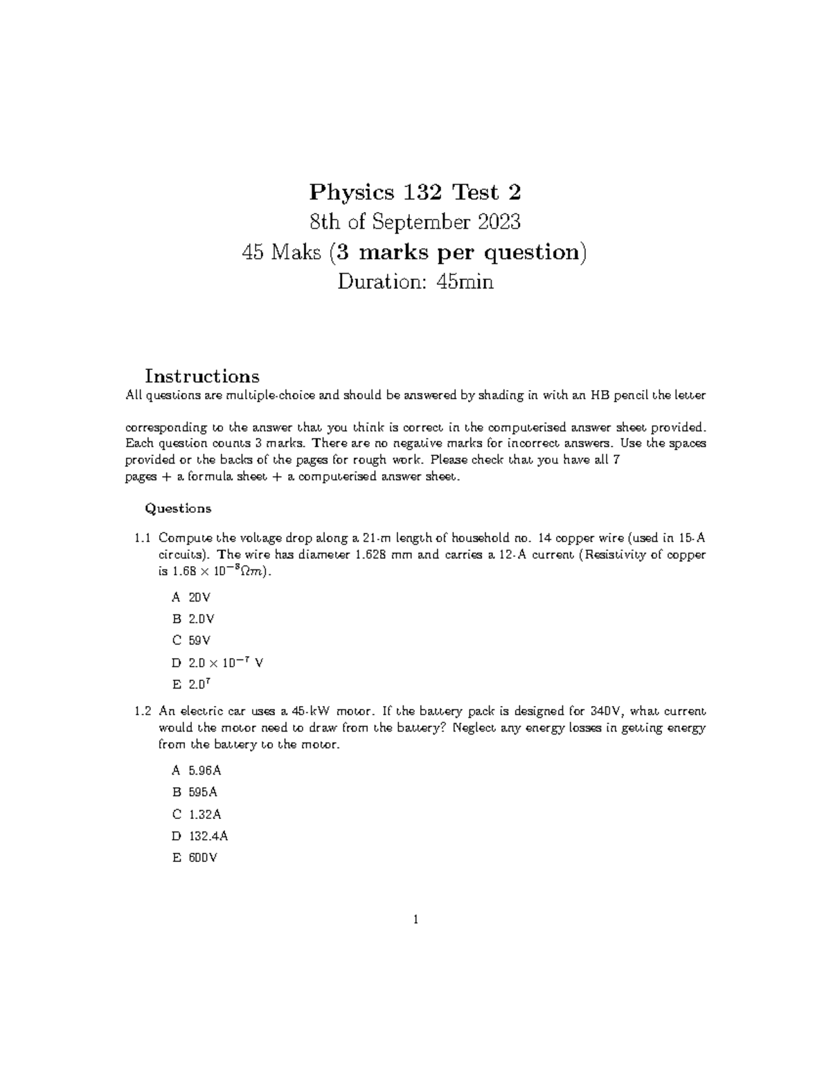 Physics 132 - Test 2 Study Guide with Questions and Instructions - Studocu
