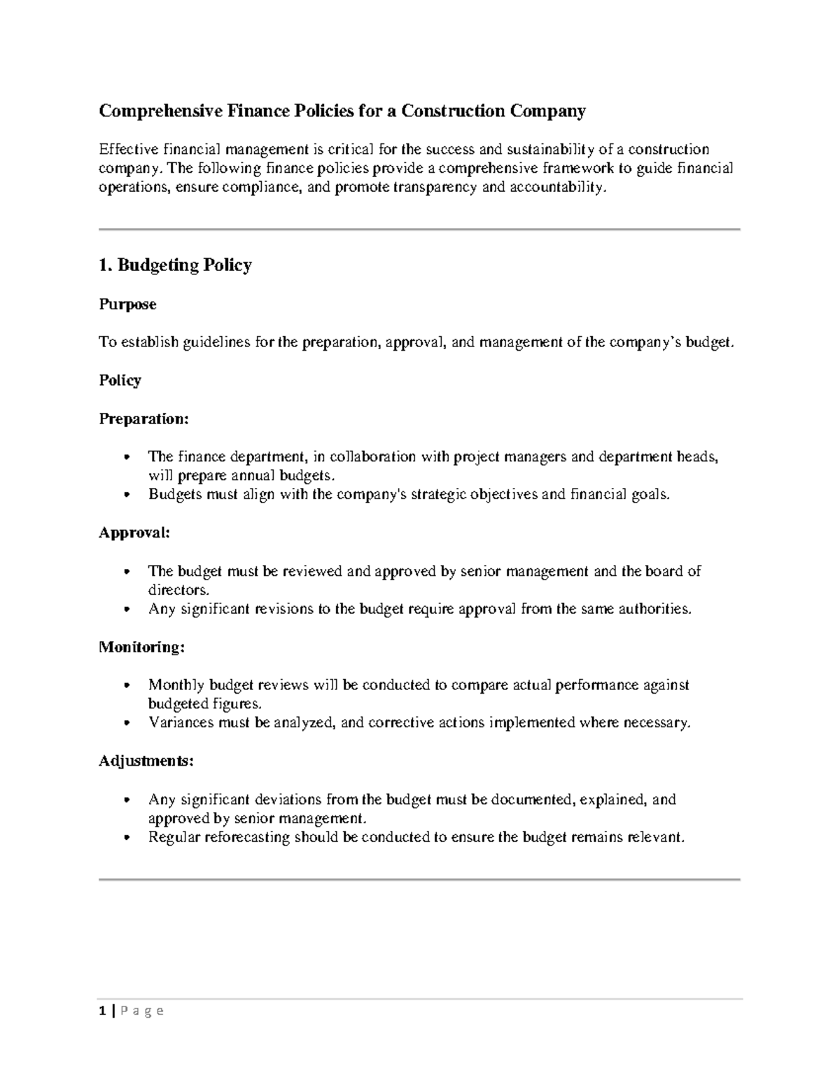 Comprehensive Finance Policies for Construction Firms (CFA 101) - Studocu