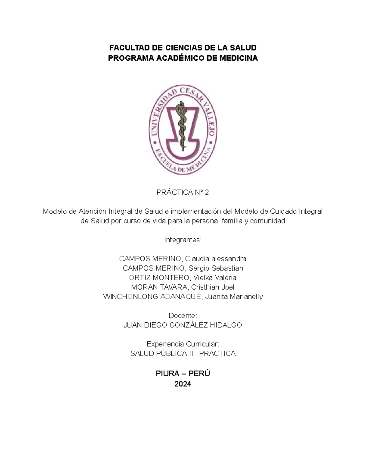Informe de Práctica N°02: Modelo de Atención Integral en Salud Comunitaria - Document Preview