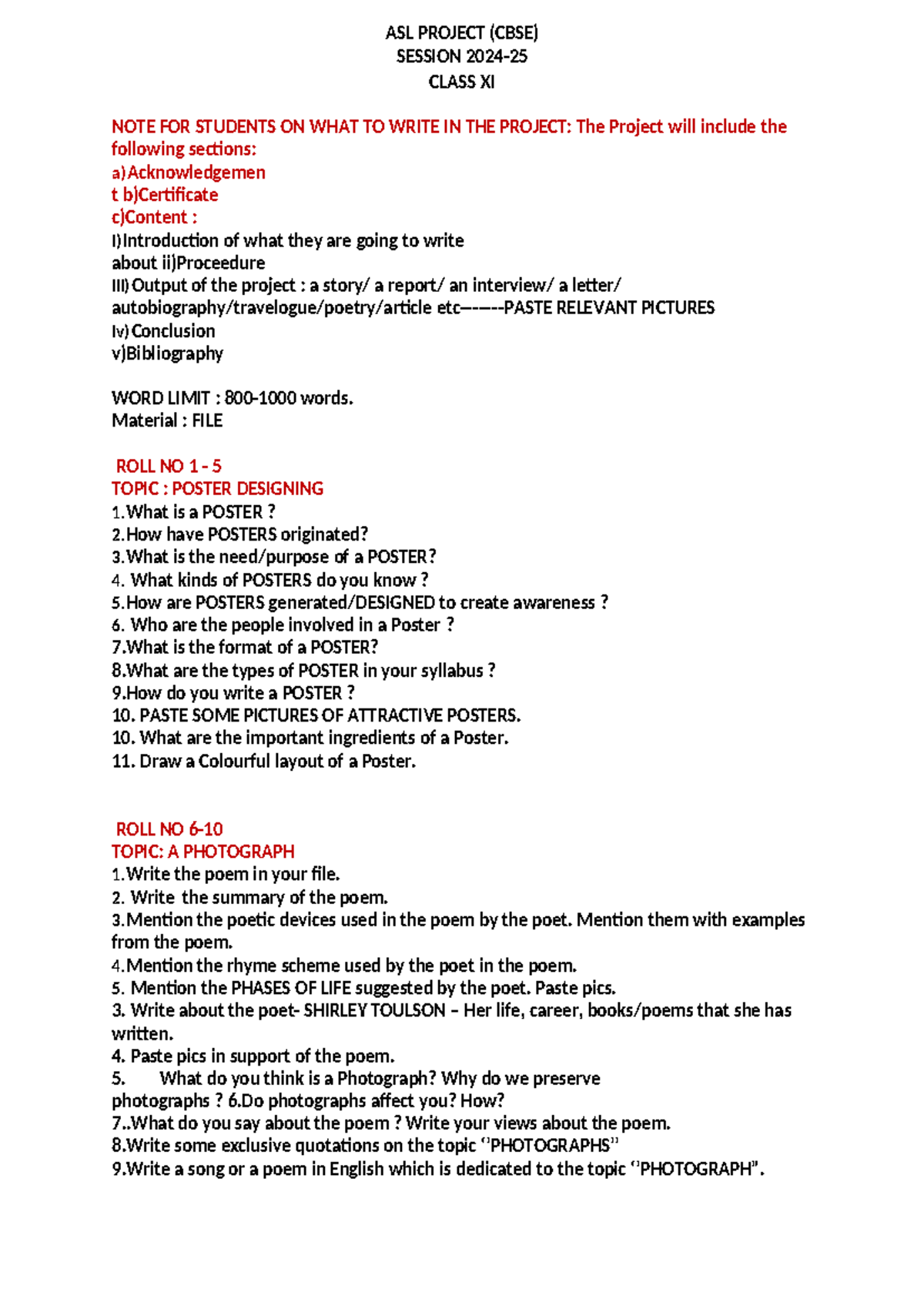 CL XI ASL Project Guidelines - 2024 Session Overview - Studocu