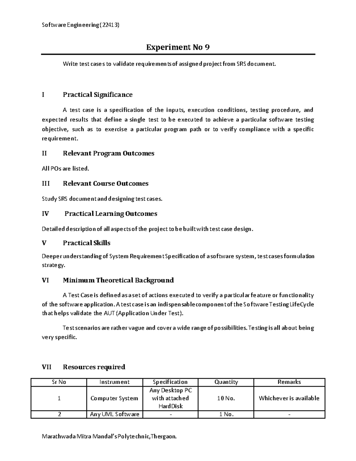 Practical No 9: Writing Test Cases for Software Requirements Validation ...