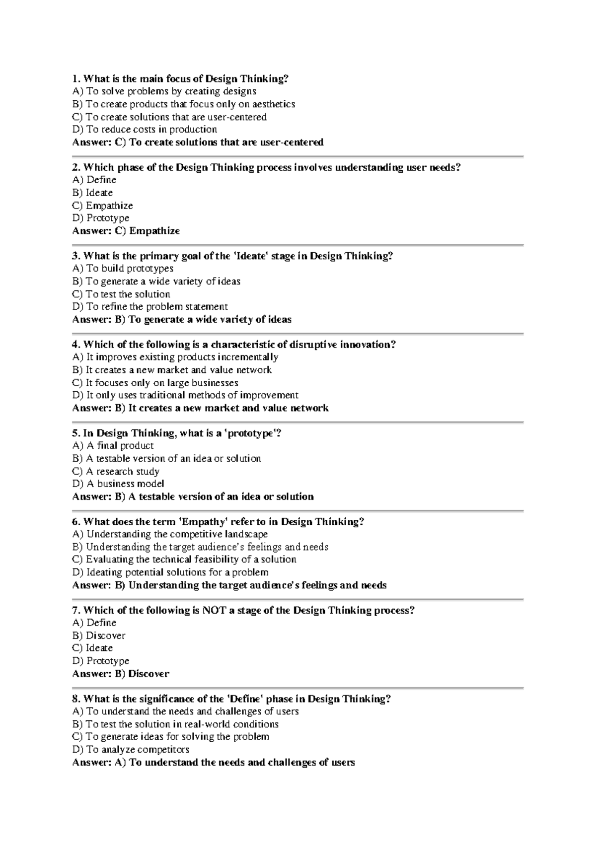 IDT NEW QB - Design Thinking Question Bank and Answers - Studocu