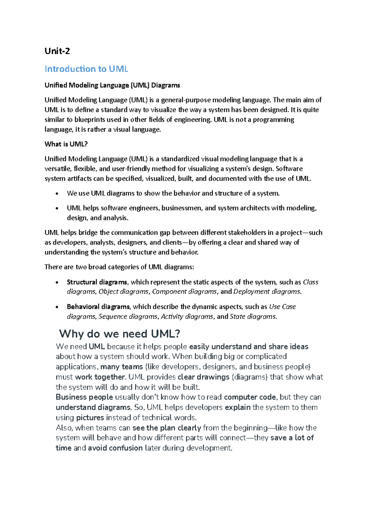 Unit 2: Introduction to UML Diagrams in OOAD - Studocu