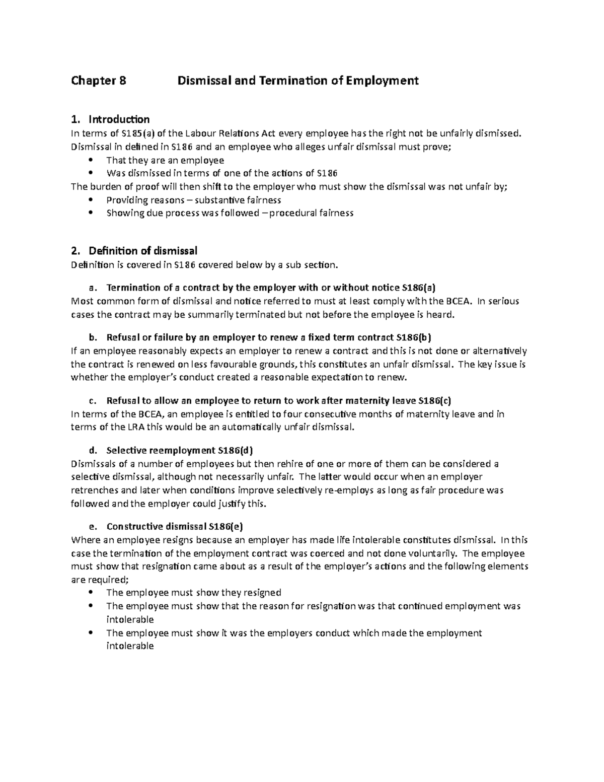 Chapter 8: Dismissal and Termination Procedures in Employment Law - Studocu