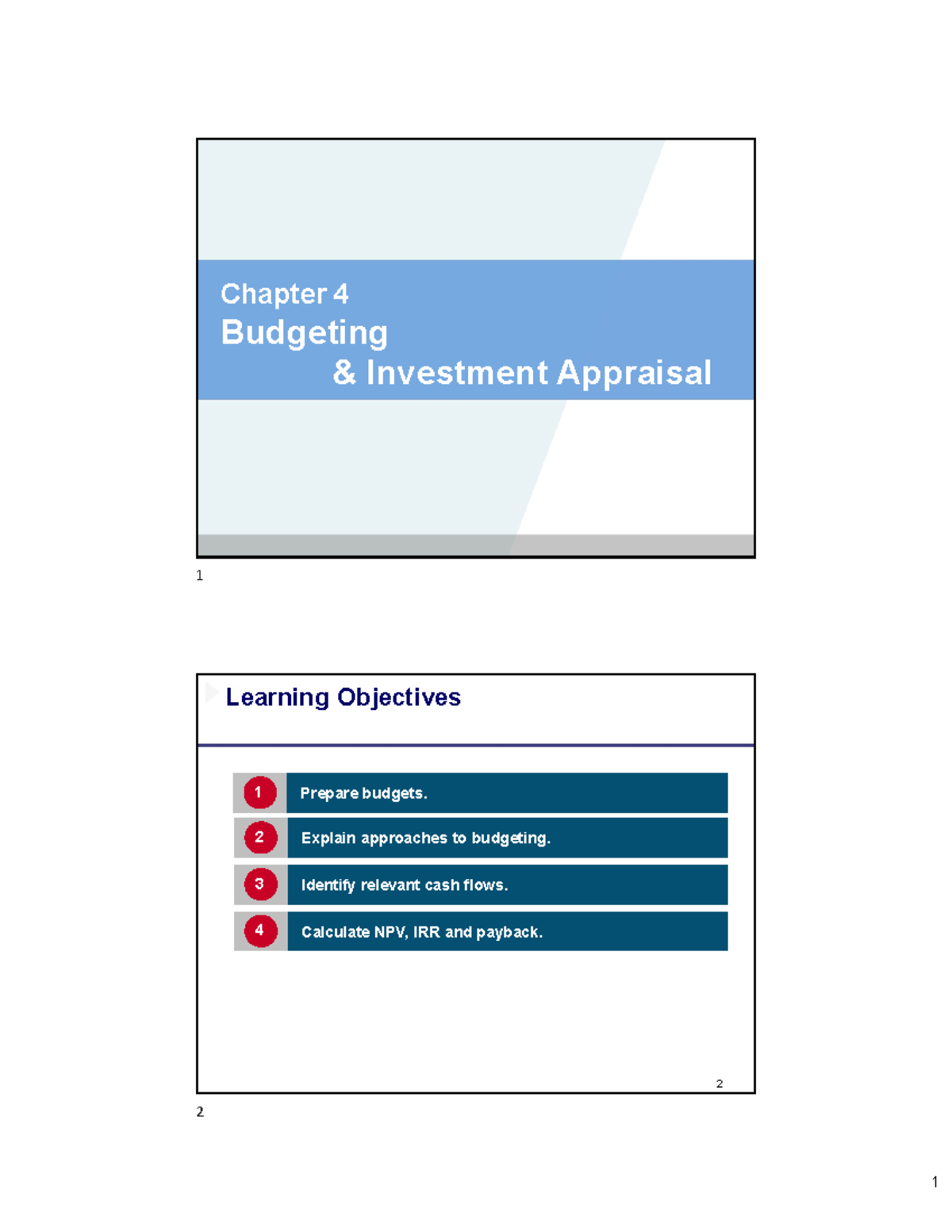 Chapter 4 - Budgeting and Investment Appraisal Overview - Studocu