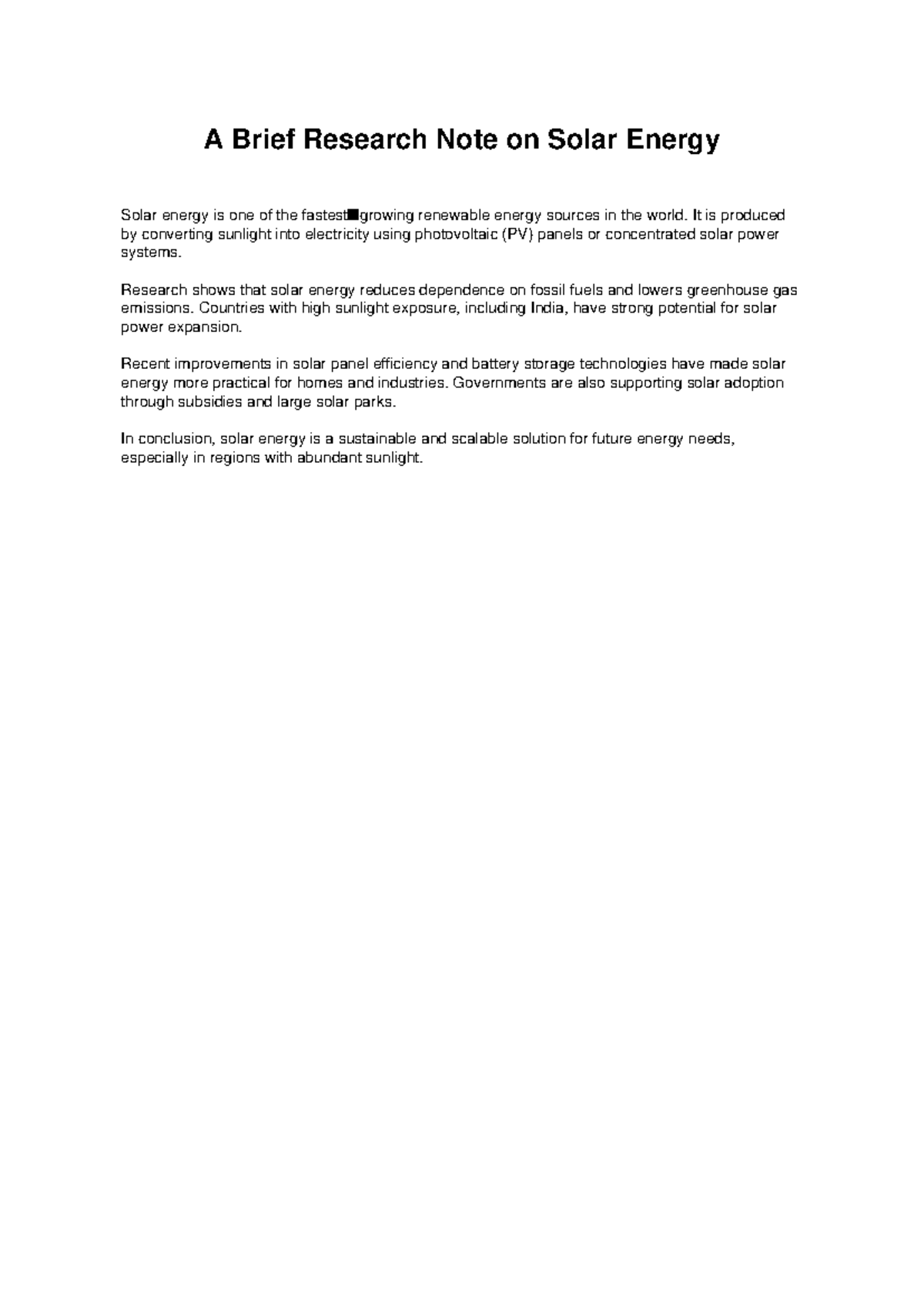 Solar Energy Research Note: Potential & Advancements - Studocu