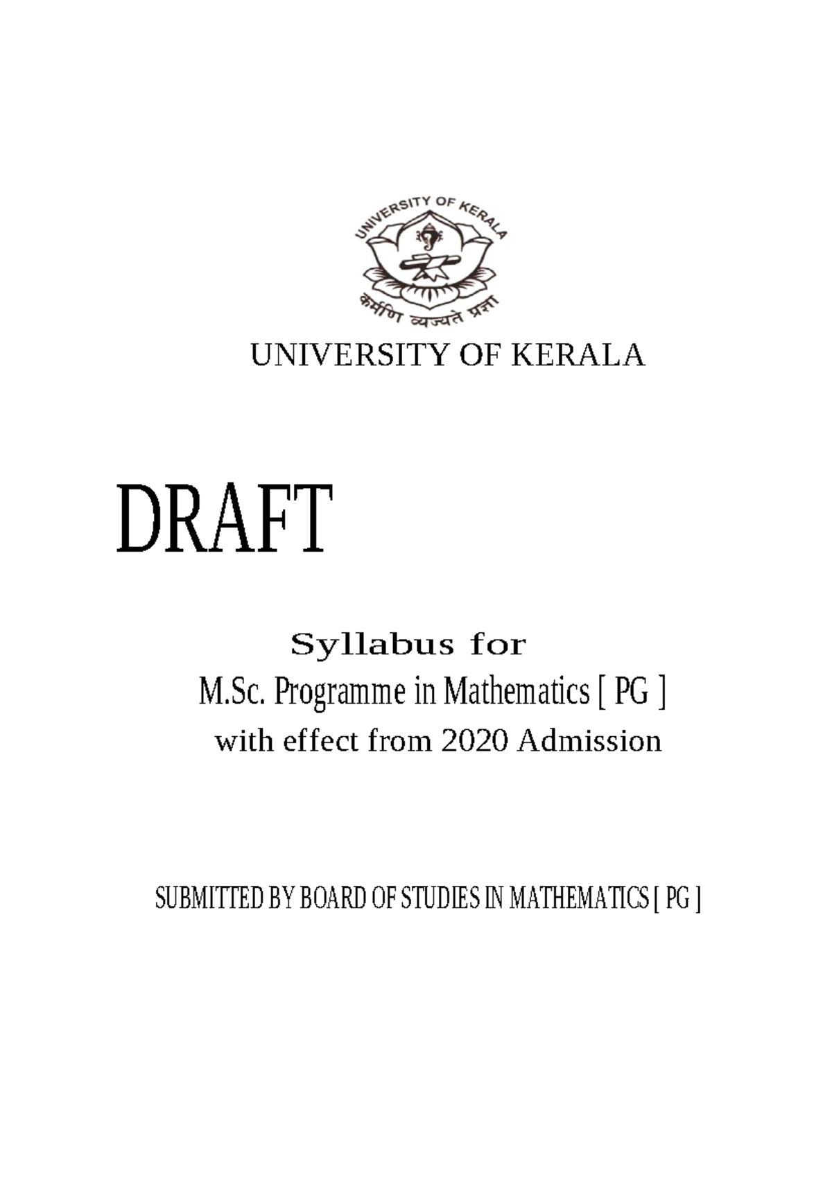 MSc Syllabus for Mathematics (2020 Admission) - Course MM 211 to MM 244 ...