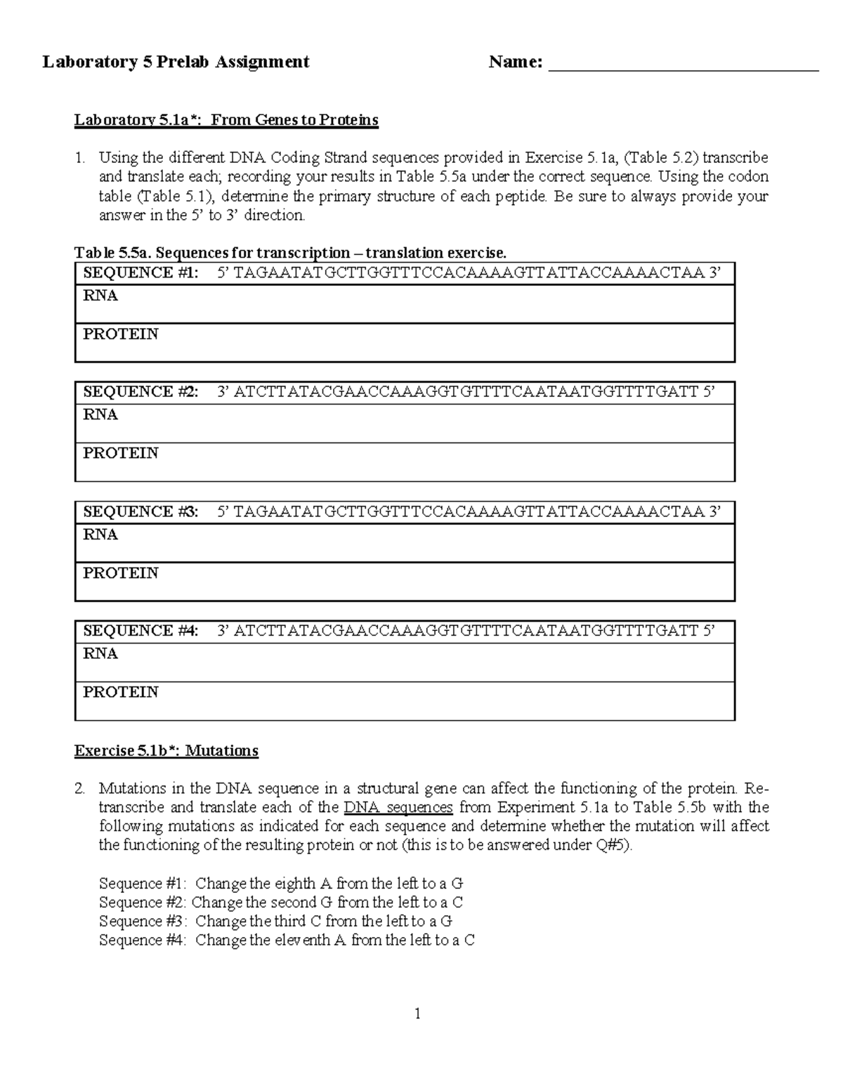 Prelab Laboratory 5 - Laboratory 5 Prelab Assignment Name ...