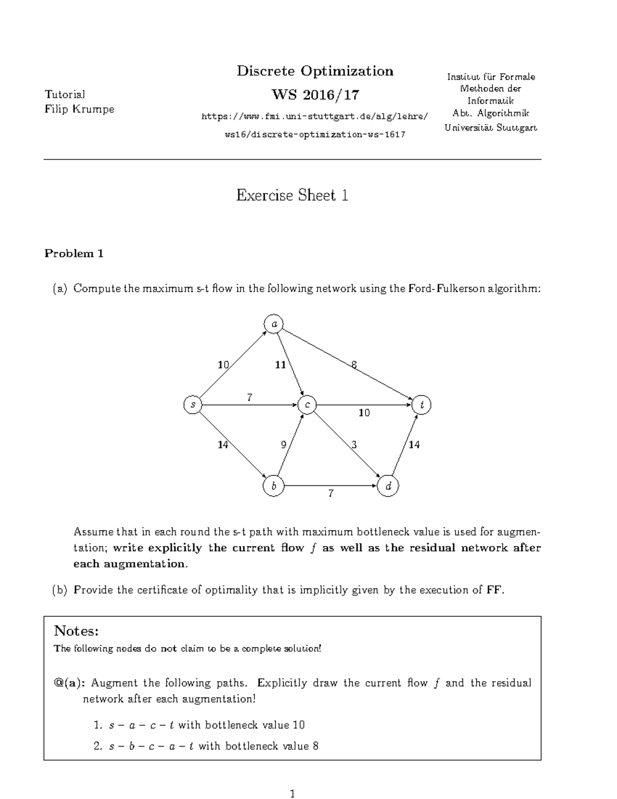 Übungsblatt 1: Discrete Optimization - Exercise 01 Notes (WS 2016 ...