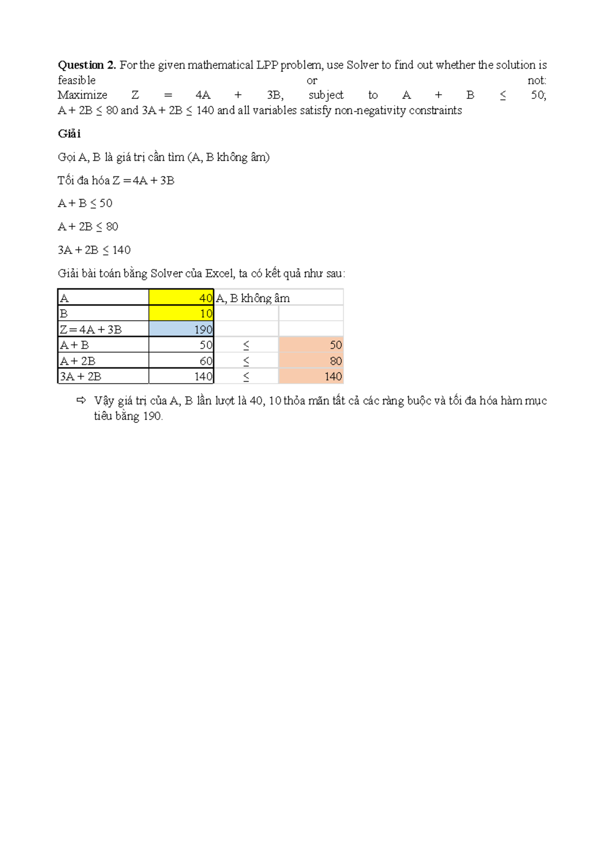 4 - bài tập modeling - Question 2. For the given mathematical LPP ...