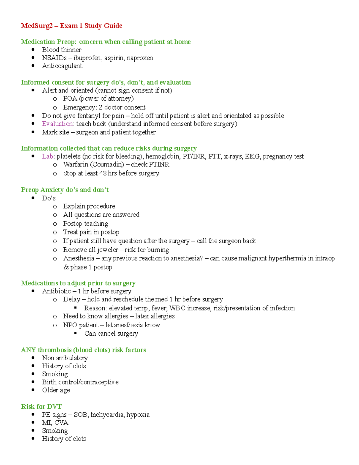 NUR 425 Exam 1 Comprehensive Study Guide for MedSurg2 - Studocu