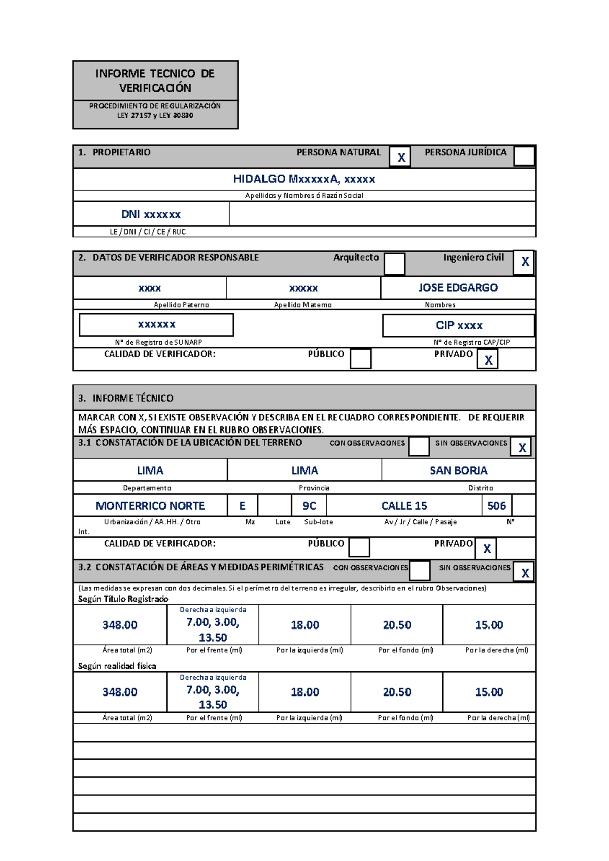 Informe Técnico de Verificación - Ley 27157 y 30830 - SUNARP - Document Preview