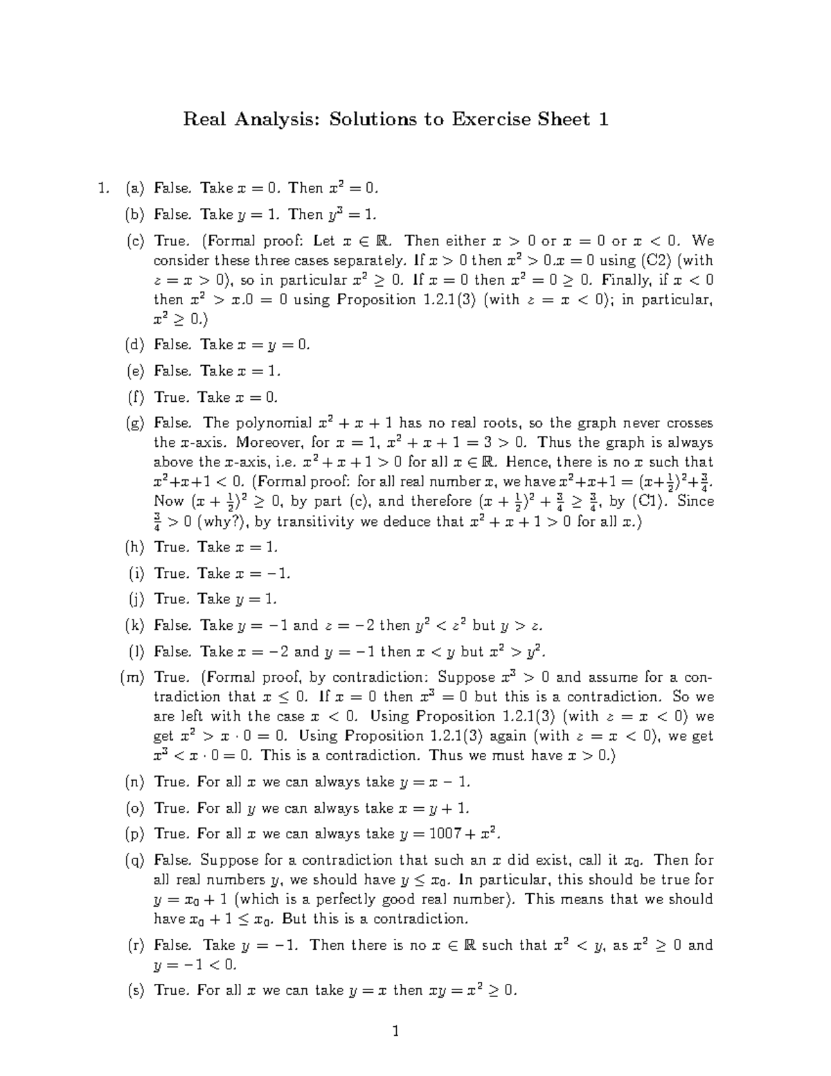 Real Analysis: Solutions to Exercise Sheet 1 (Course Code: RA101) - Studocu