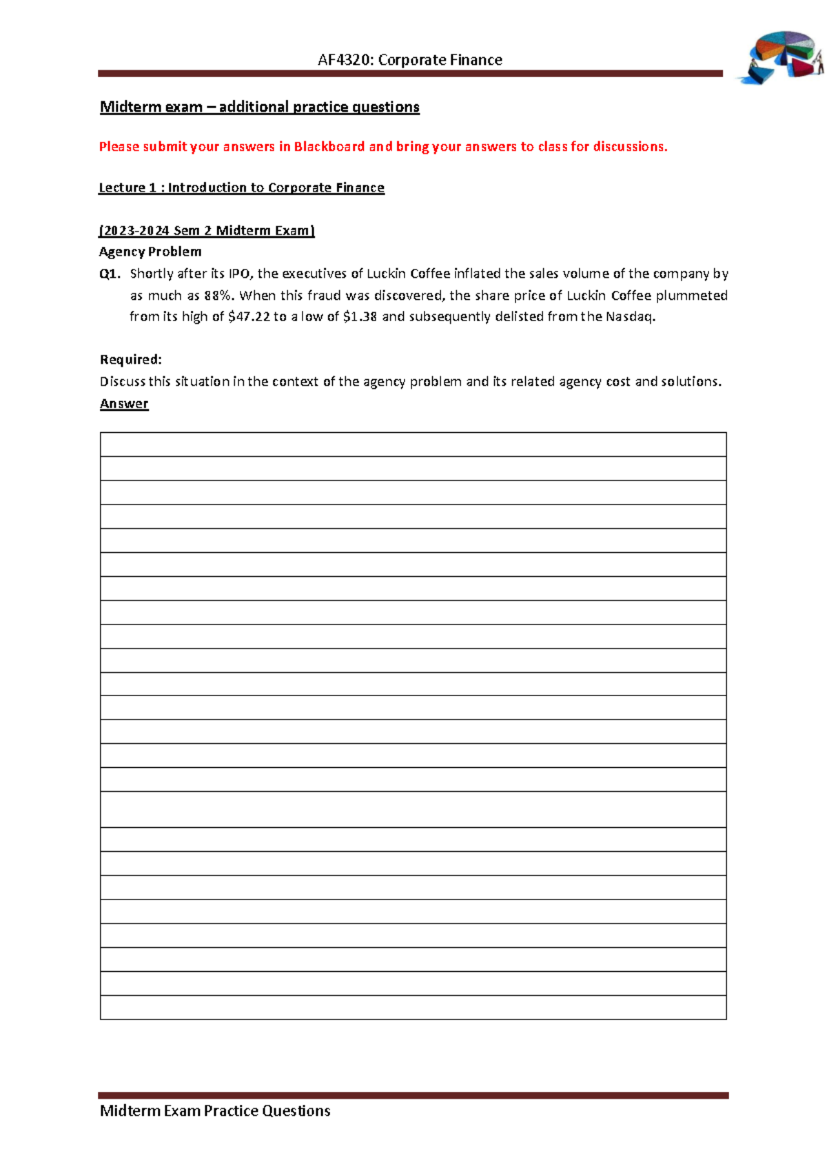 AF4320: Corporate Finance Midterm Exam Practice Questions - Studocu
