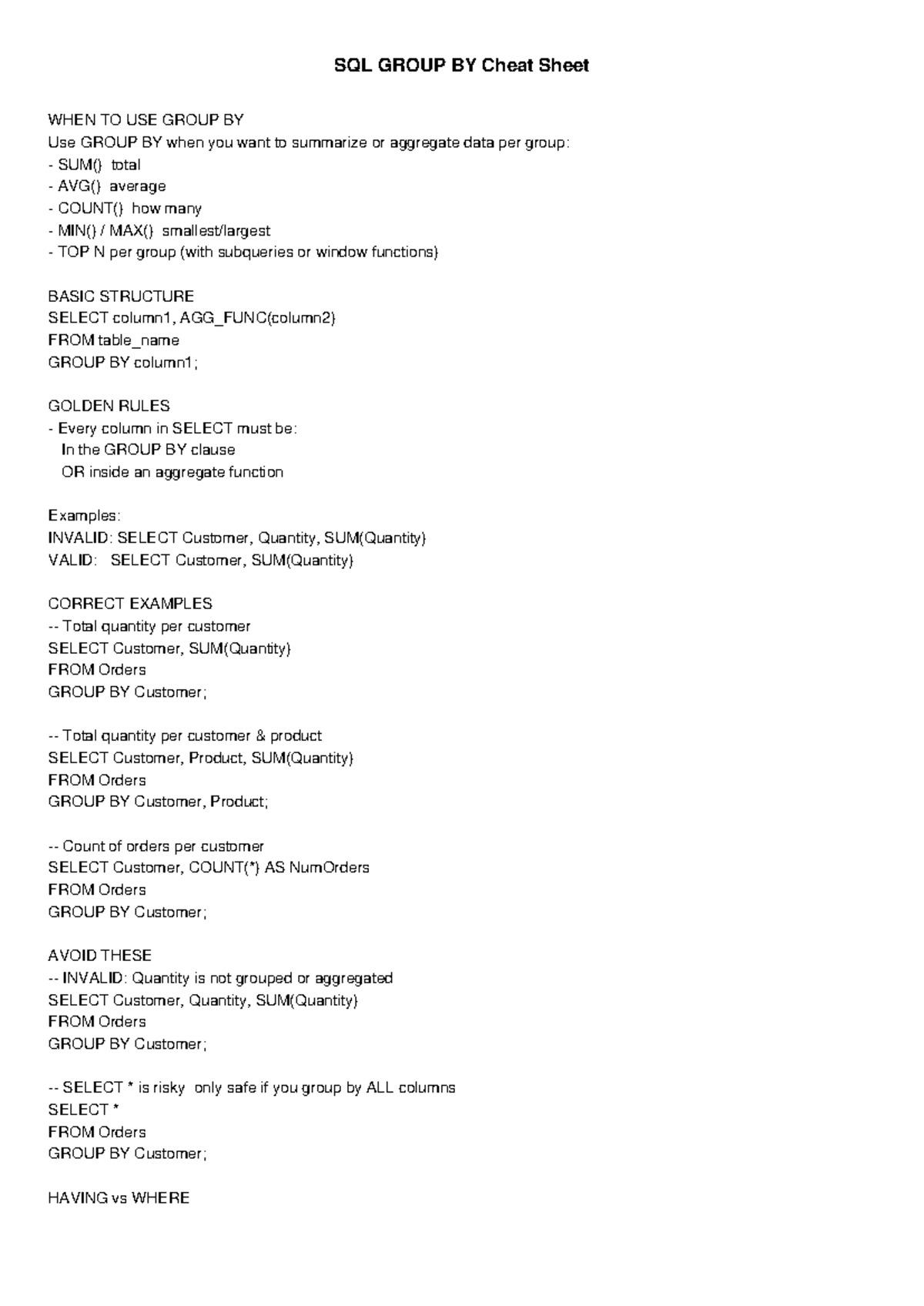 SQL GROUP BY Cheat Sheet: When and How to Use GROUP - Studocu
