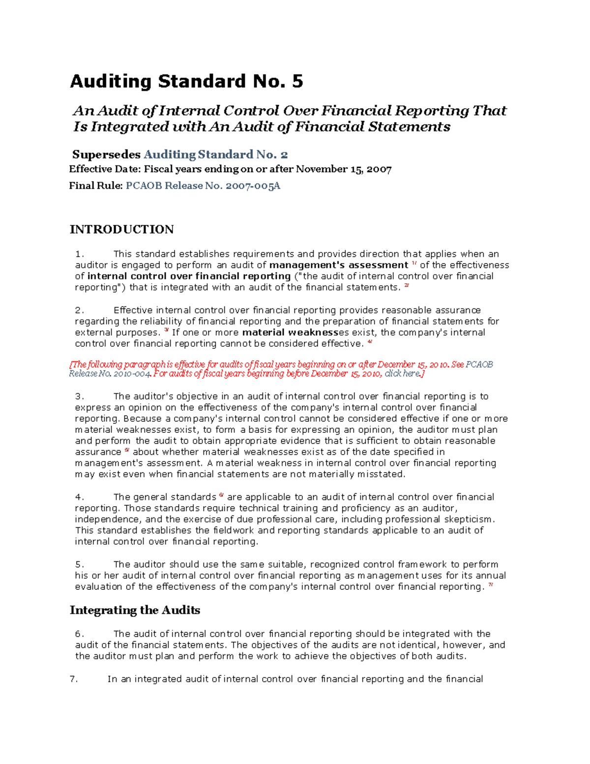 PCAOB Auditing Standard No. 5: Internal Control Over Financial ...