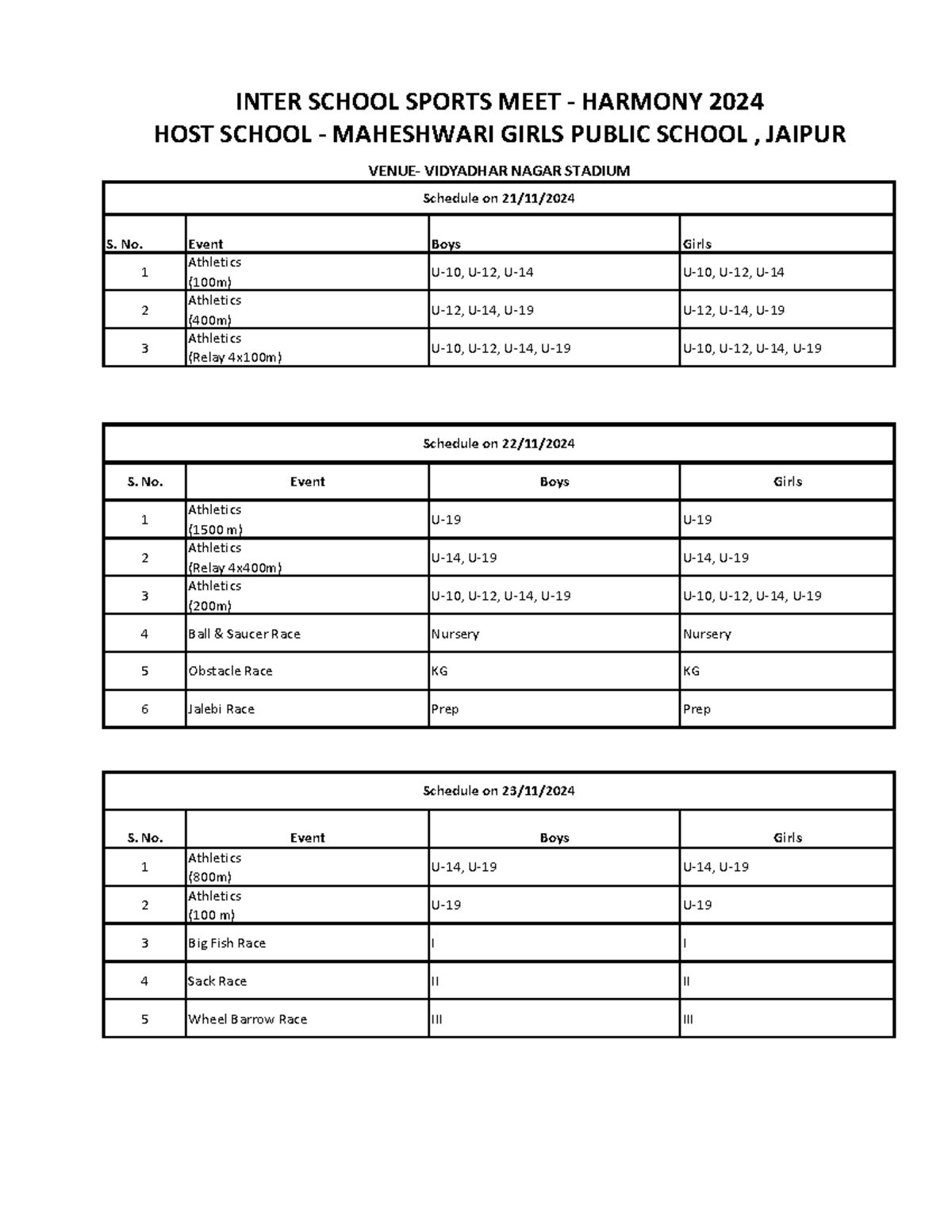 Day Wise Schedule - Stsxgxixkvzjfxkgxohfoydkgxo - S. No. Event Boys ...