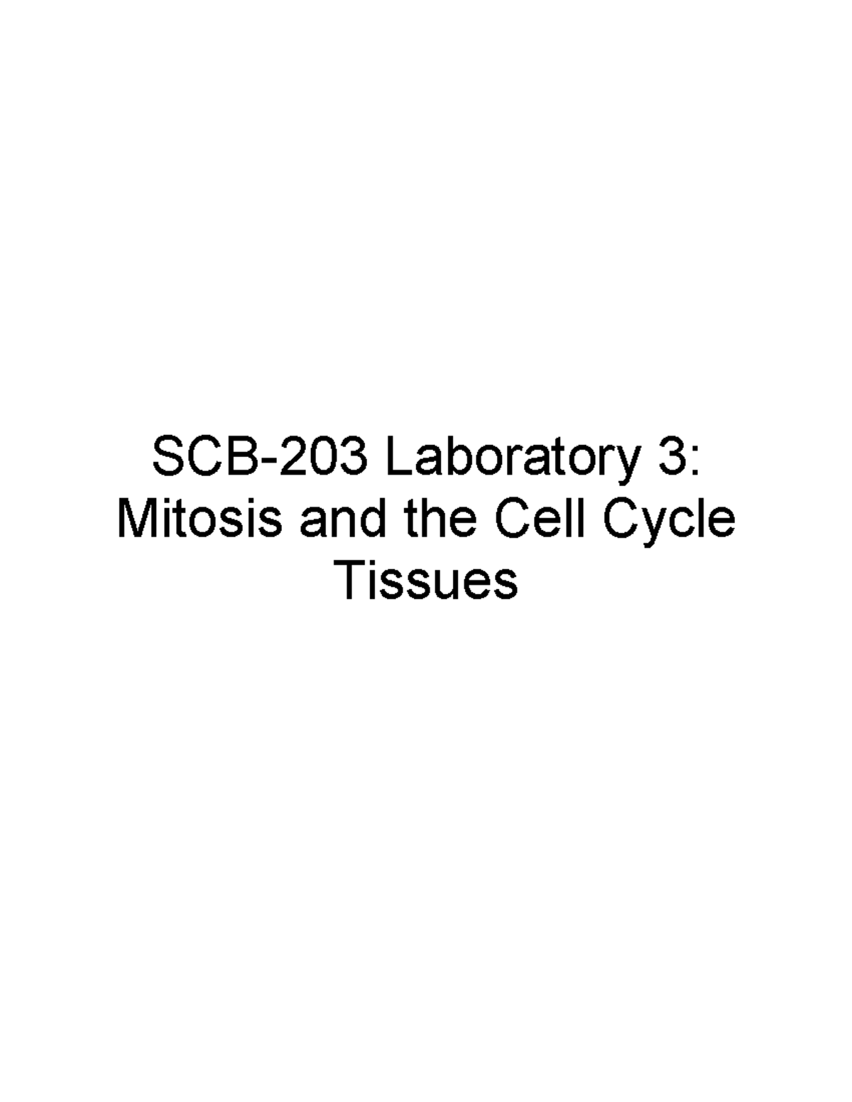 SCB-203 Lab Manual: Mitosis, Cell Cycle & Tissue Types Overview - Studocu