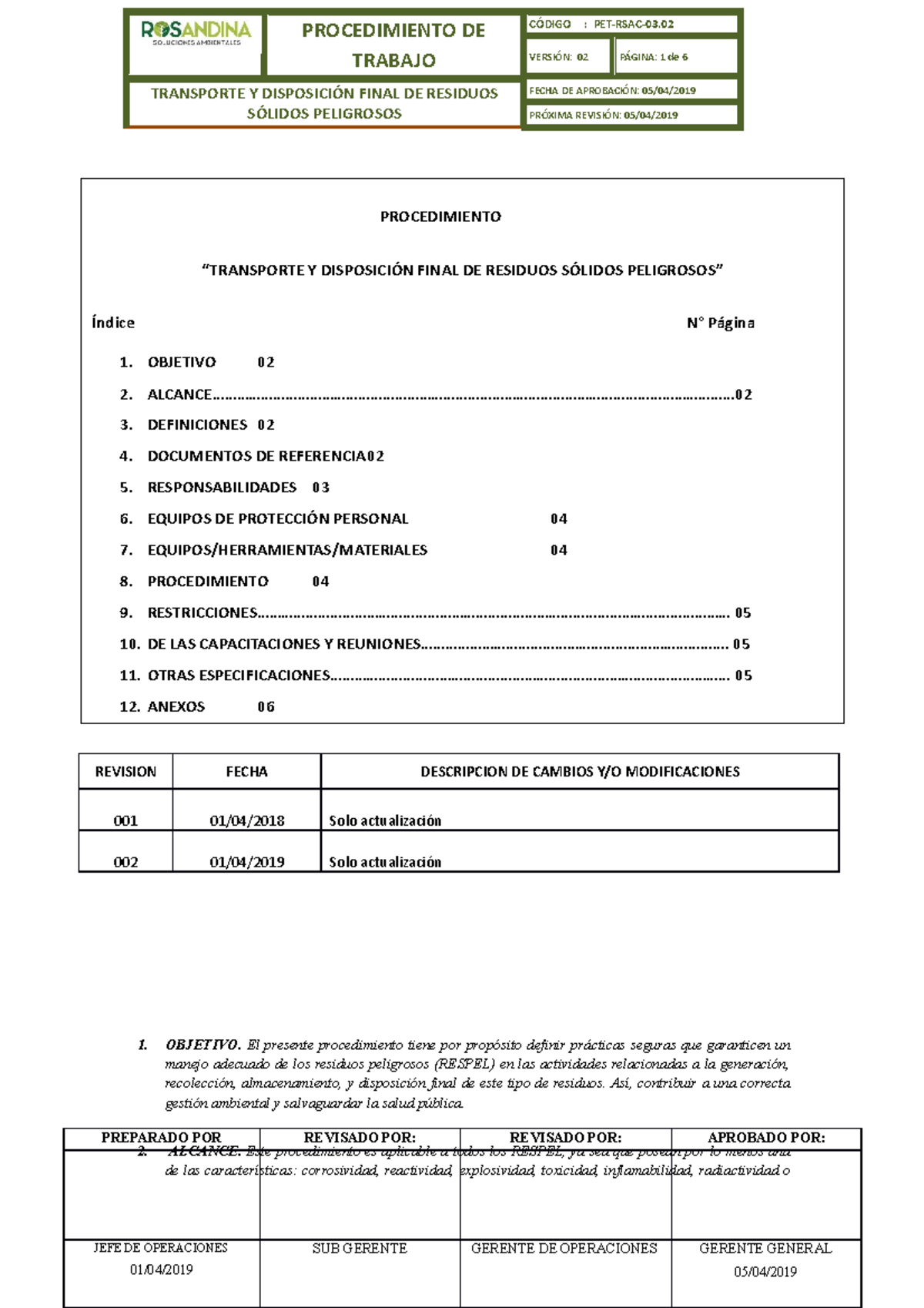 8. Procedimiento de Transporte y Disposición Final de Residuos ...