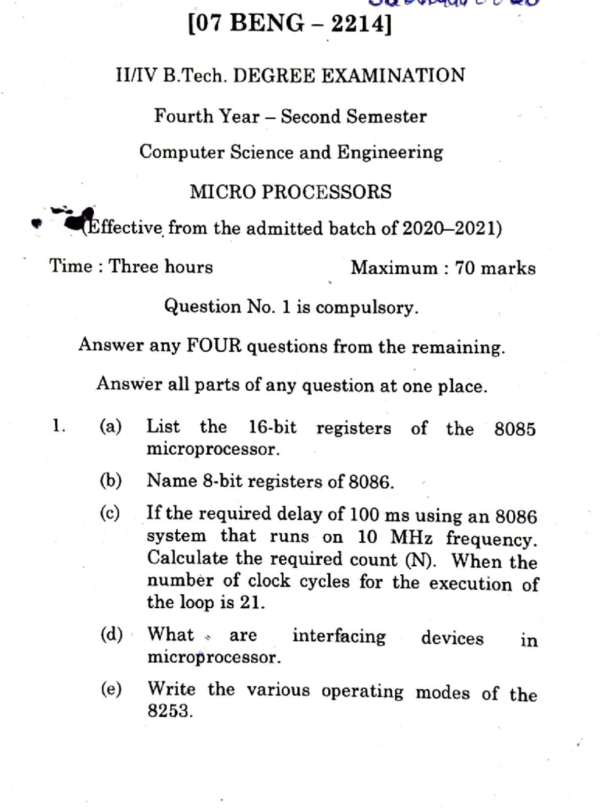 BENG B.Tech. 4th Year CSE Microprocessors Exam QP 2022 - Studocu