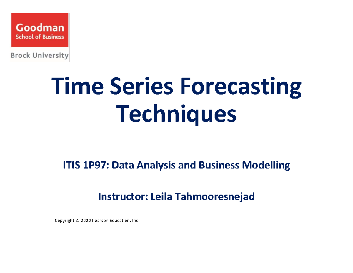 ITIS 1P97 - Lecture 6: Time Series Forecasting Techniques - Studocu