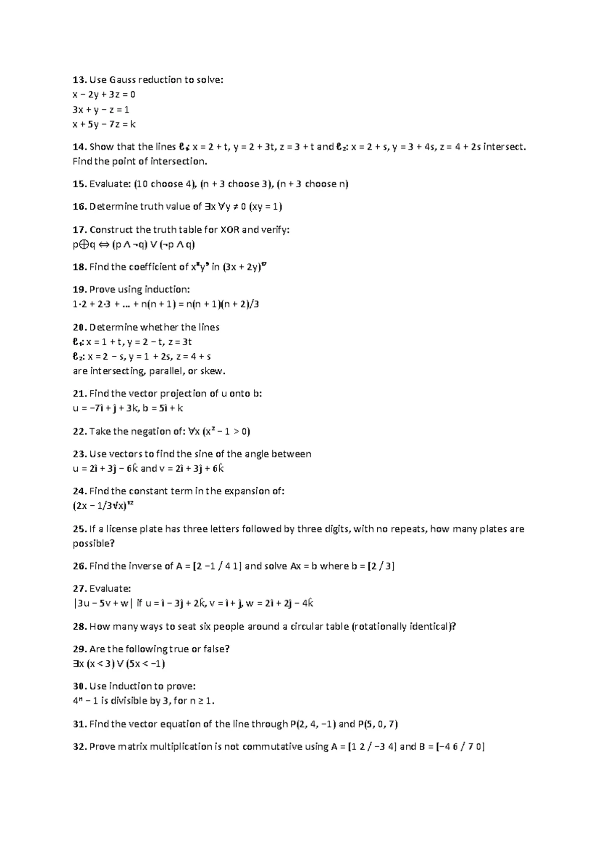Math & Logic Questions (Document-03): Propositions, Planes, & Vectors ...