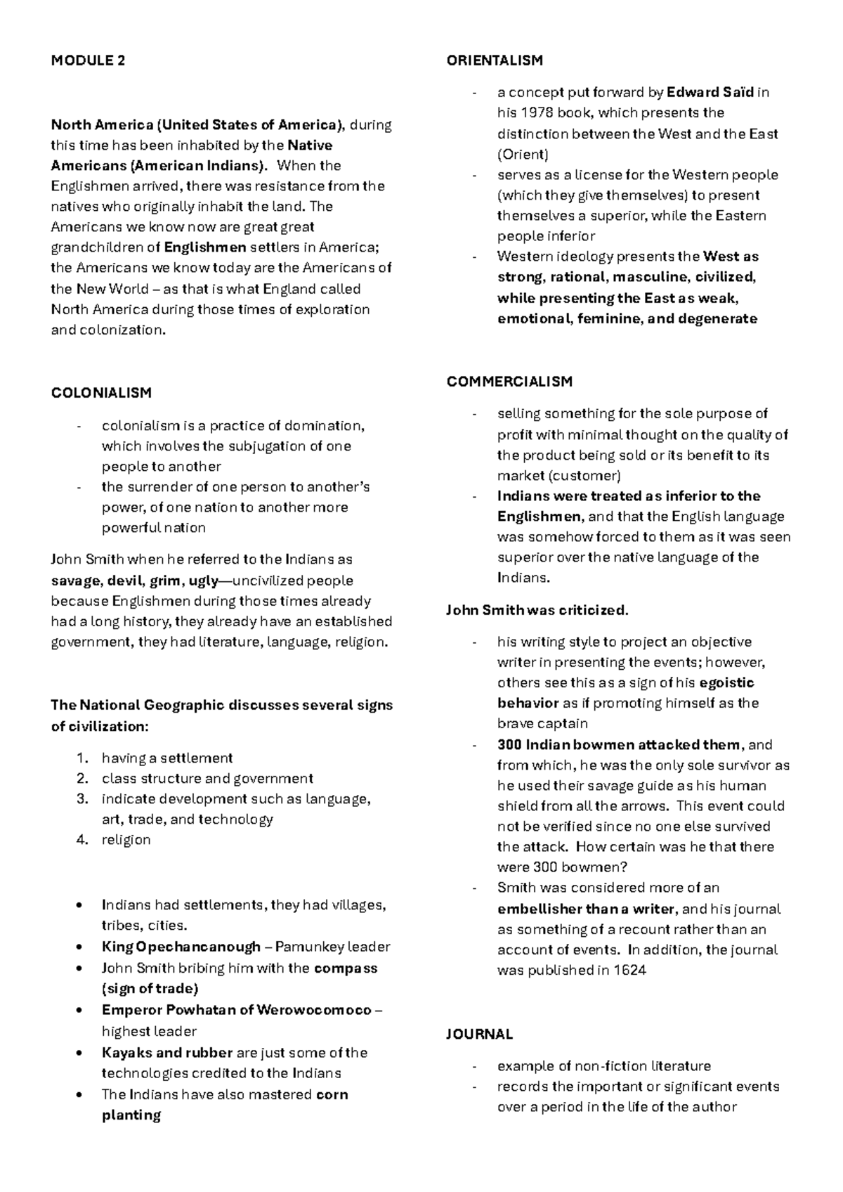 Module 2.1 - Colonialism and Orientalism in Early America - Studocu