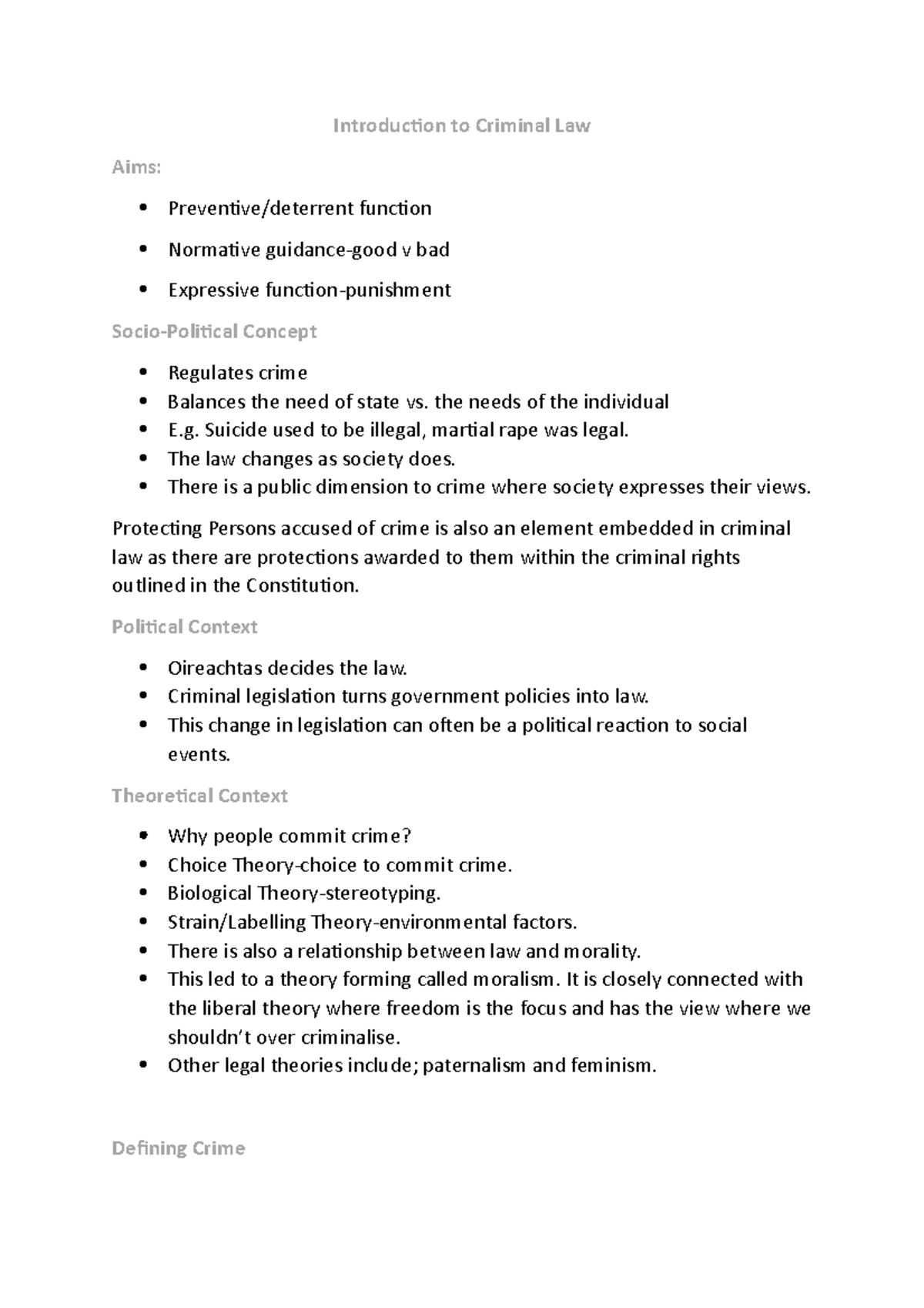 Criminal Law - Intro to Crim - Introduction to Criminal Law Aims ...