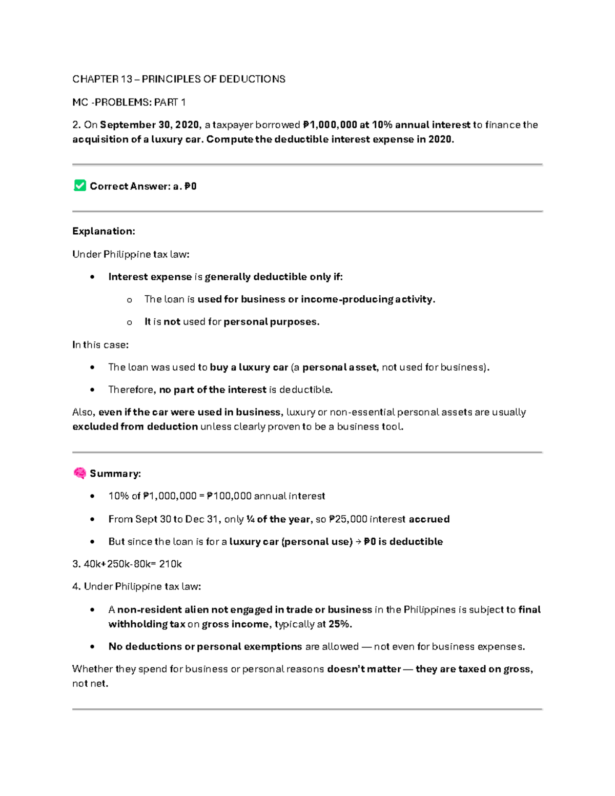 CHAPTER 13: Deductions Principles & Tax Computations MC Part 1 - Studocu