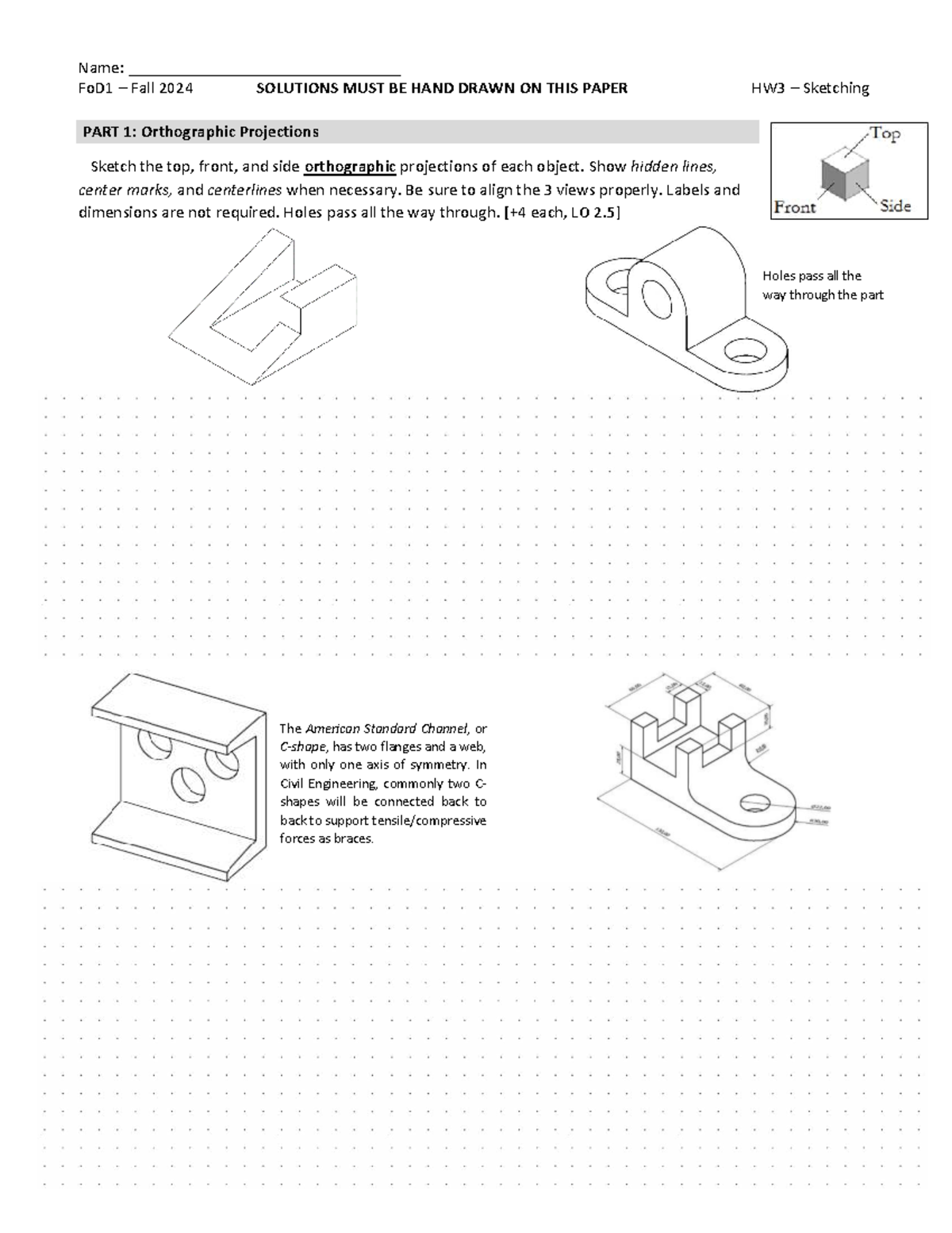HW3 - Sketching: Orthographic & Isometric Projections (FoD1 Fall 2024 ...