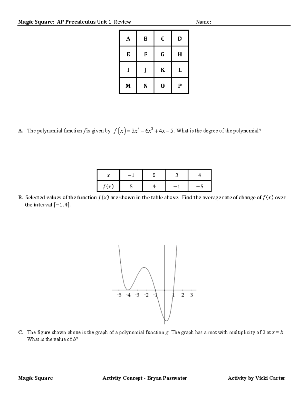 AP Precalculus Unit 1 Review - Magic Square - Studocu
