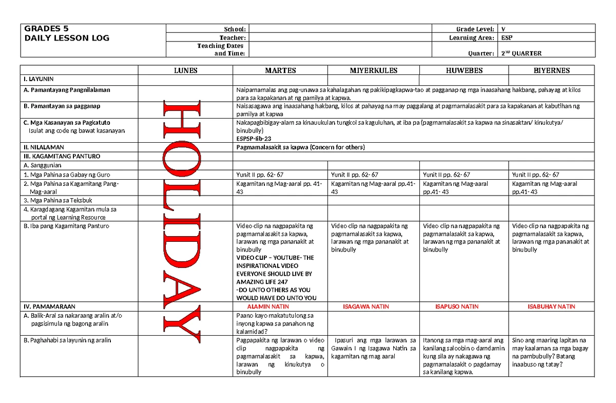 DLL EPP 5 Q4 W1 - Comprehensive Lesson Plan for EPP V - Studocu