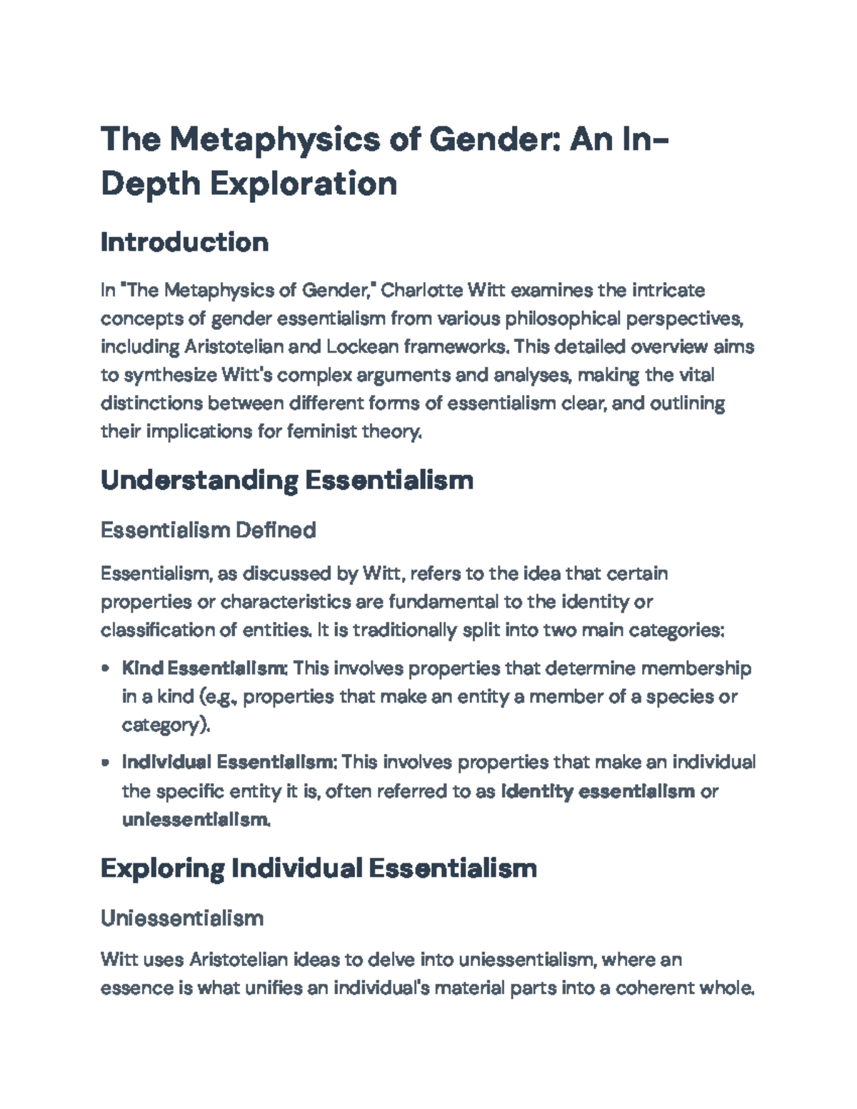 The Metaphysics of Gender: Essentialism and Feminist Perspectives ...