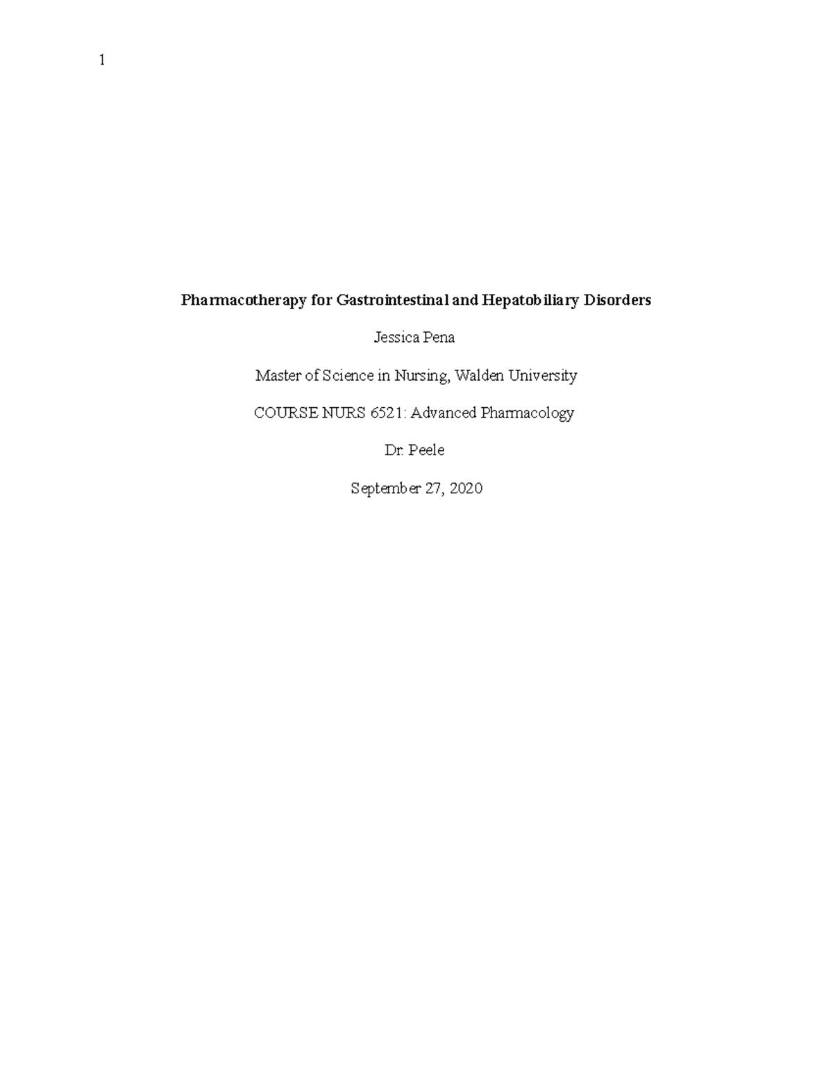 NURS 6521 WK4 Case Study: Pharmacotherapy for GI & Hepatobiliary ...