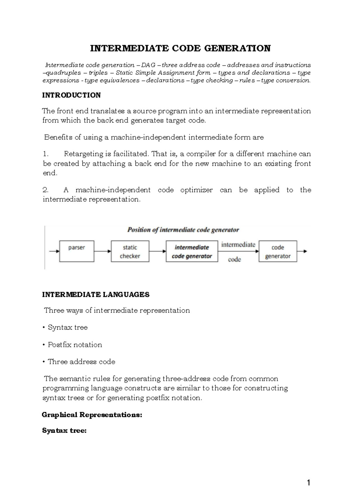 Intermediate Code Generation: DAG, Three Address Code & Type Checking ...