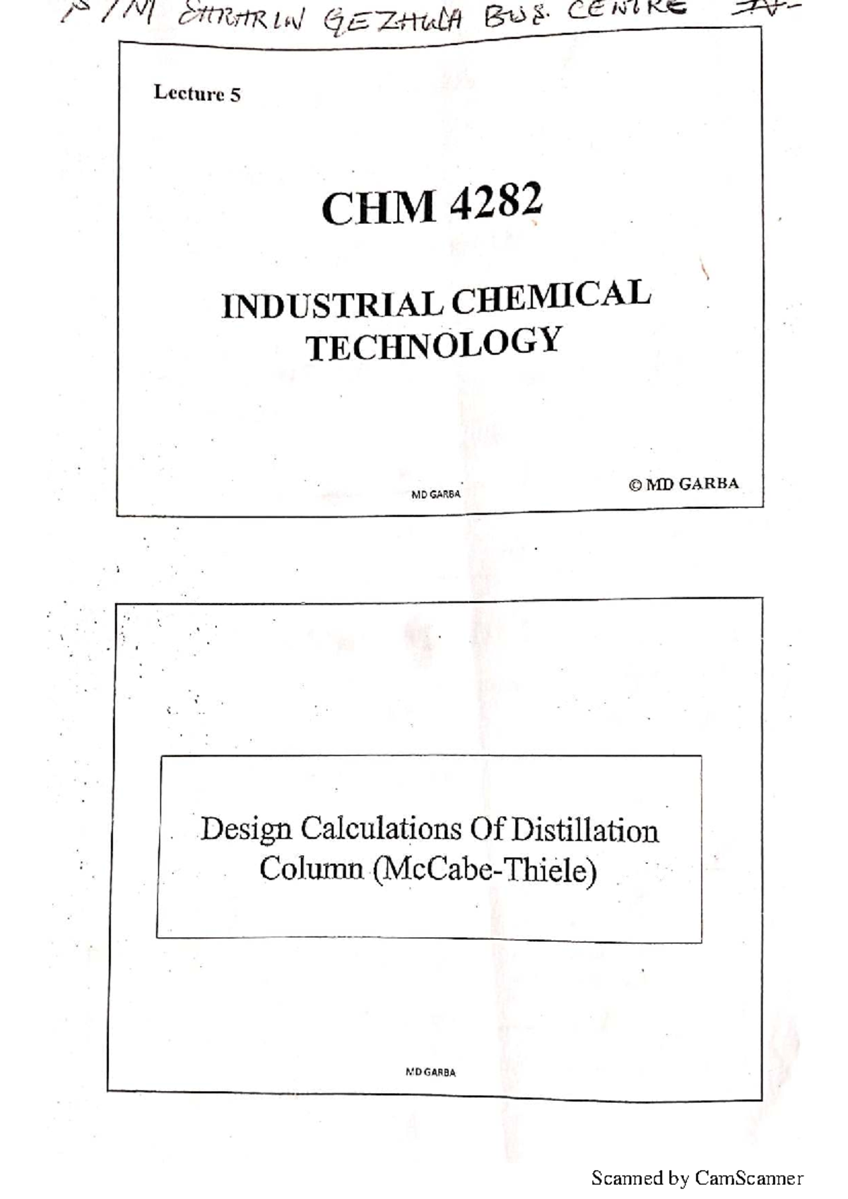 CHM 4282 Lecture 5: Design Calculations of Distillation Column - Studocu
