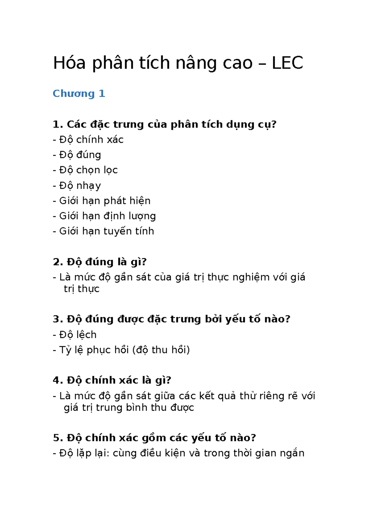 Hóa Phân Tích Nâng Cao - LEC: Các Khái Niệm Cơ Bản và Ứng Dụng - Document Preview