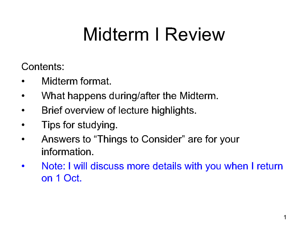 Midterm I Review Guide for 2026: Format, Tips, and Key Concepts - Studocu